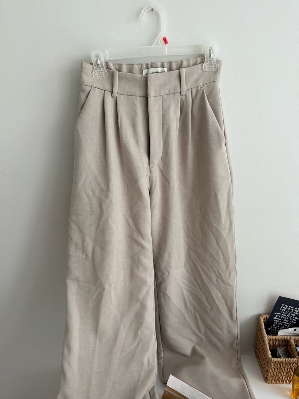 Abercrombie & Fitch Light Taupe Wide-Leg Dress Pants